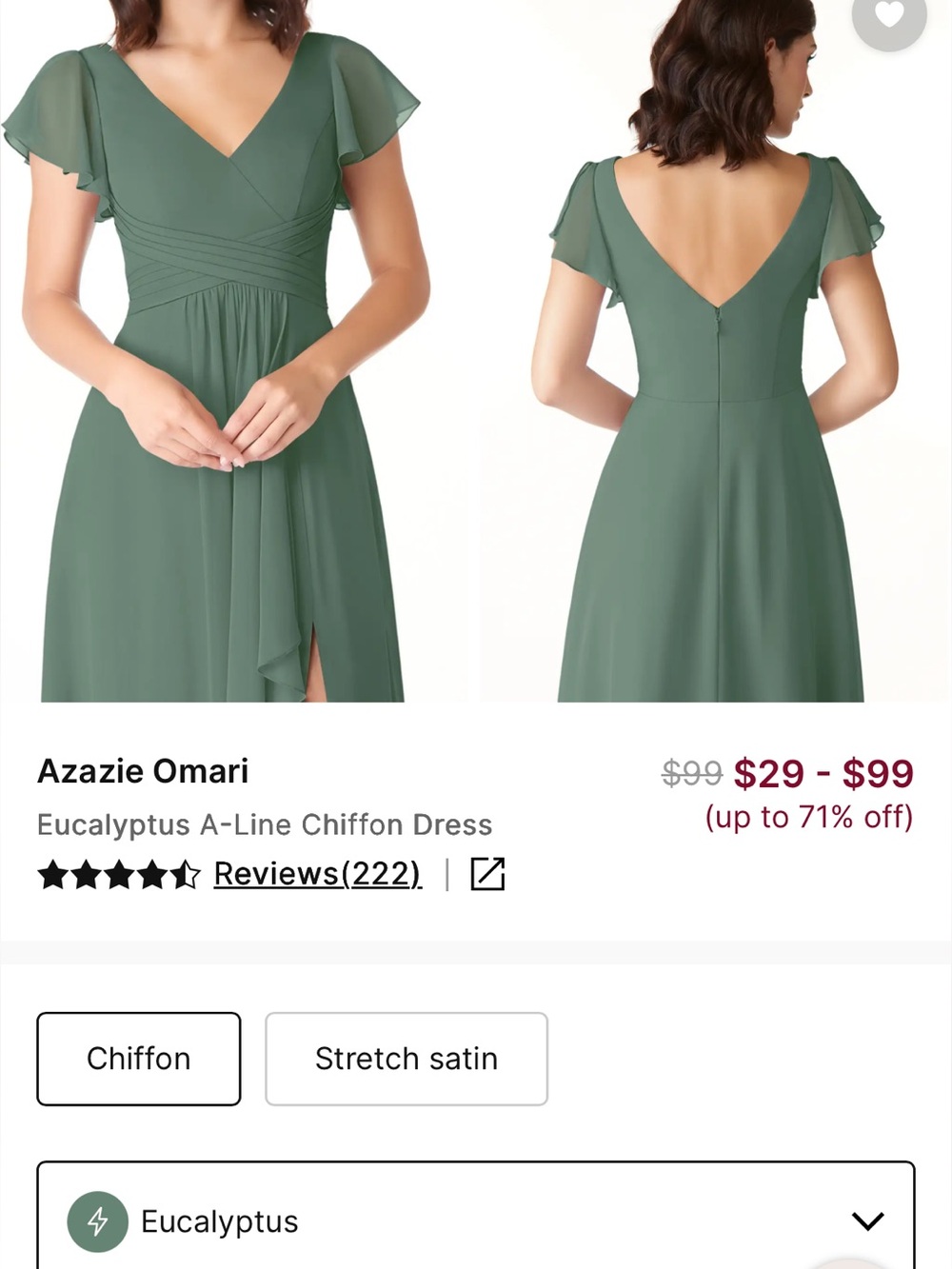 Azazie Eucalyptus Green A-Line Backless Chiffon Dress